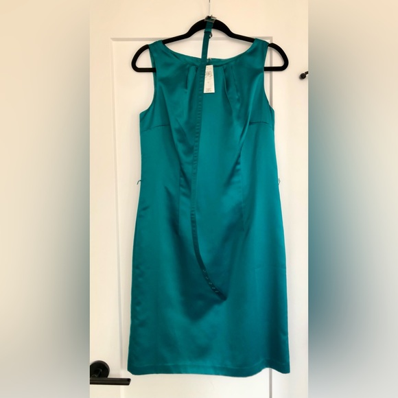 NWT Ann Taylor Peacock Blue Satin Sheath Dress w Belt - Picture 1 of 5